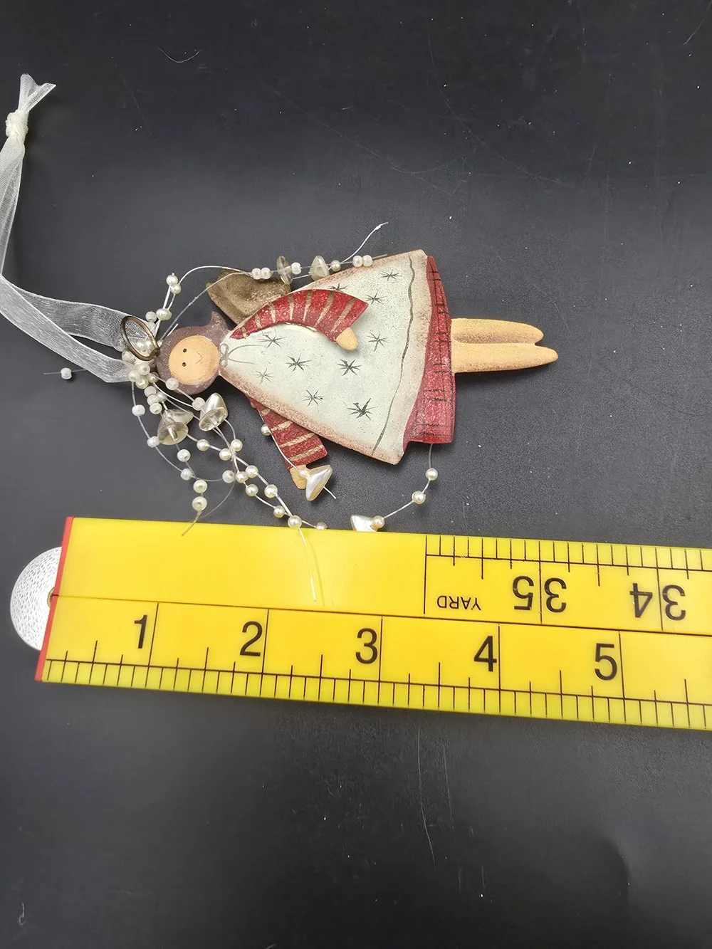 Handcrafted Angel Ornament in Cream, Red & Gold – Holiday Tree Decor